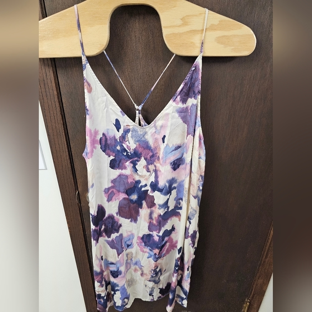 Stars Above White Purple Watercolor Floral Shiny Satin Chemise  Nightgown XXL